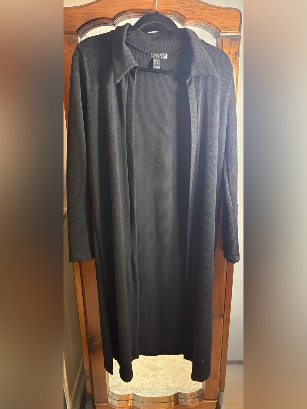 Revamped Oversized Black Knee-Length Open-Front Cardigan